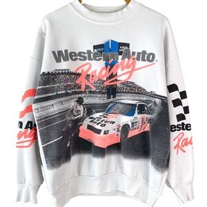 Vintage Morris Design Nascar Sweatshirt XL White Western Auto Racing Crewneck 90